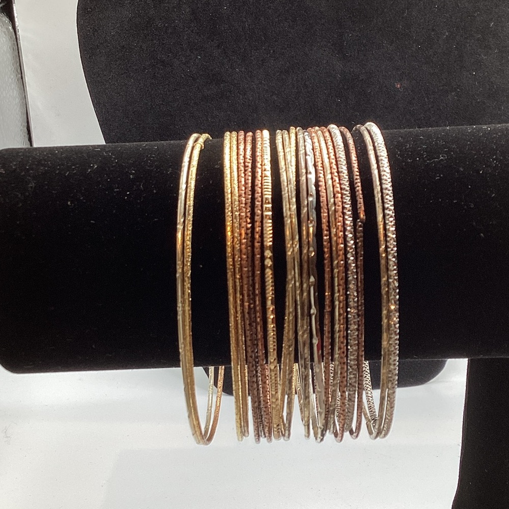 Mixed Metal Stackable Bangle Set - Gold & Rose Go… - image 1